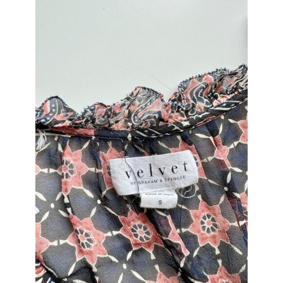 VELVET BY GRAHAM & SPENCER Kimora Monaco Floral Georgette Ruffle Blouse, Size S - Picture 10 of 11